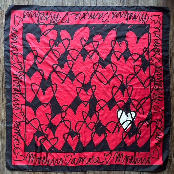 Moschino Archive Archivio Black Red White Large Amore Heart Scarf - Picture 1 of 6